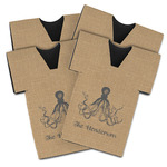 Octopus & Burlap Print Jersey Bottle Cooler - Set of 4 (Personalized)