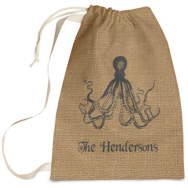 Custom Octopus & Burlap Print Laundry Bag (Personalized)