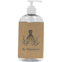 Octopus & Burlap Print Plastic Soap / Lotion Dispenser (16 oz - Large - White) (Personalized)