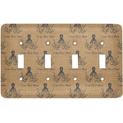 Octopus & Burlap Print Light Switch Cover (4 Toggle Plate) (Personalized)