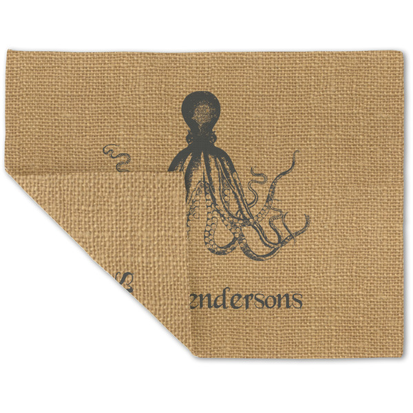 Custom Octopus & Burlap Print Double-Sided Linen Placemat - Single w/ Name or Text