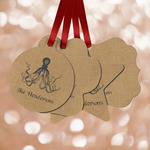 Octopus & Burlap Print Metal Ornaments - Double Sided w/ Name or Text