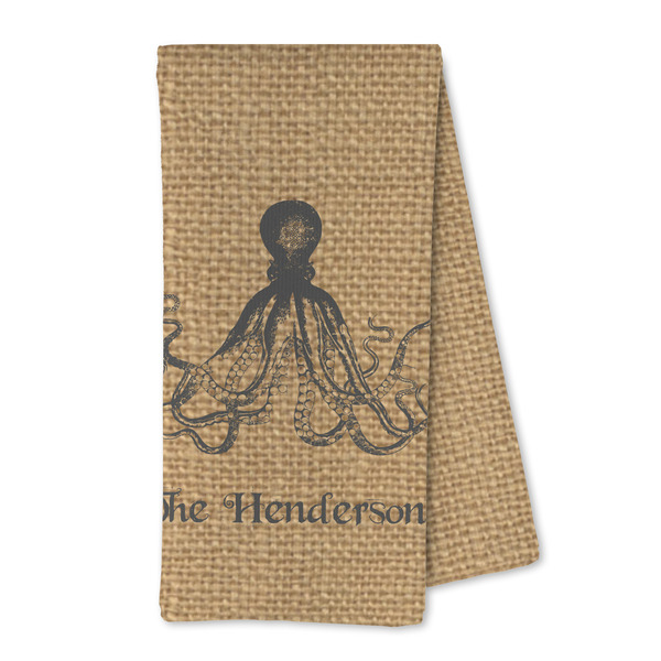 Custom Octopus & Burlap Print Kitchen Towel - Microfiber (Personalized)