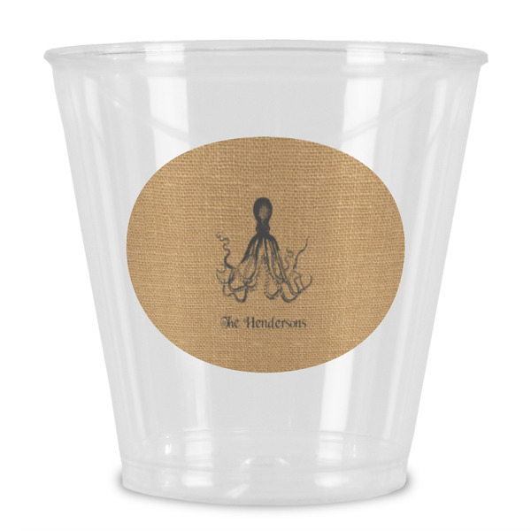 Custom Octopus & Burlap Print Plastic Shot Glass (Personalized)