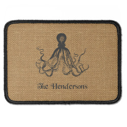 Octopus & Burlap Print Iron On Rectangle Patch w/ Name or Text