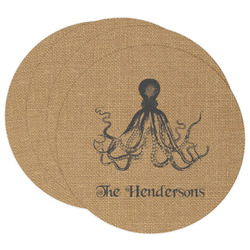 Octopus & Burlap Print Round Paper Coasters w/ Name or Text