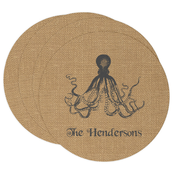 Custom Octopus & Burlap Print Round Paper Coasters w/ Name or Text