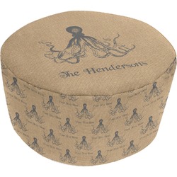 Octopus & Burlap Print Round Pouf Ottoman (Personalized)