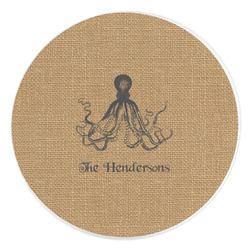 Octopus & Burlap Print Round Stone Trivet (Personalized)