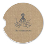 Octopus & Burlap Print Sandstone Car Coaster - Single (Personalized)