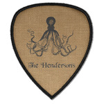 Octopus & Burlap Print Iron on Shield Patch A w/ Name or Text