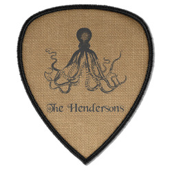 Octopus & Burlap Print Iron on Shield Patch A w/ Name or Text
