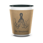 Octopus & Burlap Print Ceramic Shot Glass - 1.5 oz - Two Tone - Set of 4 (Personalized)