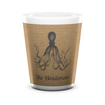 Octopus & Burlap Print Ceramic Shot Glass - 1.5 oz - White - Set of 4 (Personalized)