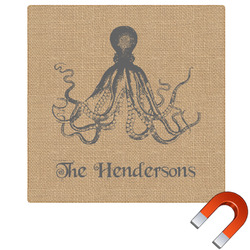 Octopus & Burlap Print Square Car Magnet - 10" (Personalized)