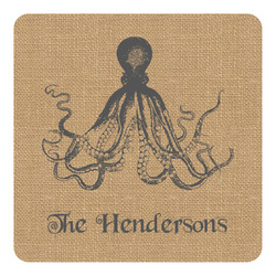Octopus & Burlap Print Square Decal - Large (Personalized)