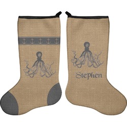 Octopus & Burlap Print Holiday Stocking - Double-Sided - Neoprene (Personalized)