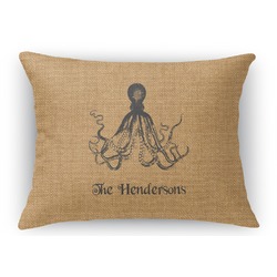 Octopus & Burlap Print Rectangular Throw Pillow Case (Personalized)