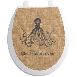Octopus & Burlap Print Toilet Seat Decal - Round (Personalized)