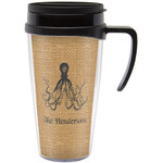 Octopus & Burlap Print Acrylic Travel Mug with Handle (Personalized)