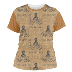Octopus & Burlap Print Women's Crew T-Shirt (Personalized)
