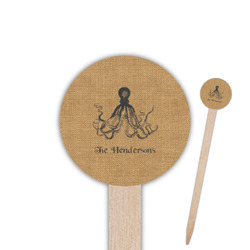 Octopus & Burlap Print Round Wooden Food Picks (Personalized)
