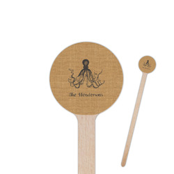 Octopus & Burlap Print 6" Round Wooden Stir Sticks - Single Sided (Personalized)