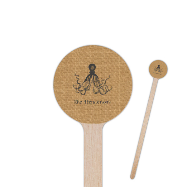 Custom Octopus & Burlap Print 7.5" Round Wooden Stir Sticks - Double Sided (Personalized)