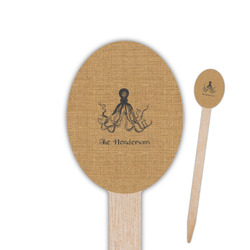 Octopus & Burlap Print Oval Wooden Food Picks - Single Sided (Personalized)