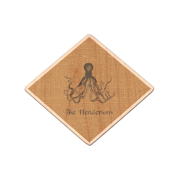 Custom Octopus & Burlap Print Genuine Maple or Cherry Wood Sticker (Personalized)