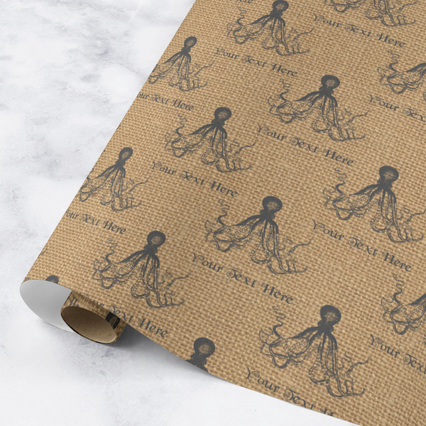 Custom Octopus & Burlap Print Wrapping Paper Roll - Medium - Matte (Personalized)