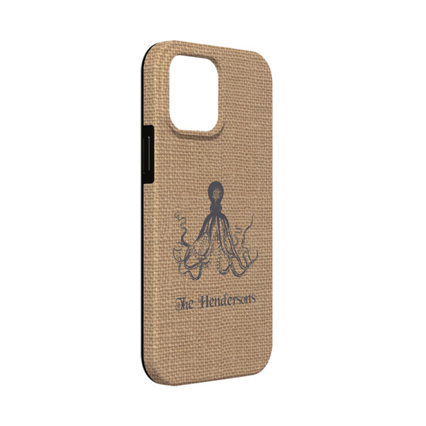 Custom Octopus & Burlap Print iPhone Case - Rubber Lined - iPhone 13 Mini (Personalized)