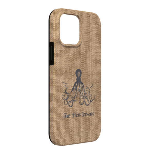 Custom Octopus & Burlap Print iPhone Case - Rubber Lined - iPhone 13 Pro Max (Personalized)