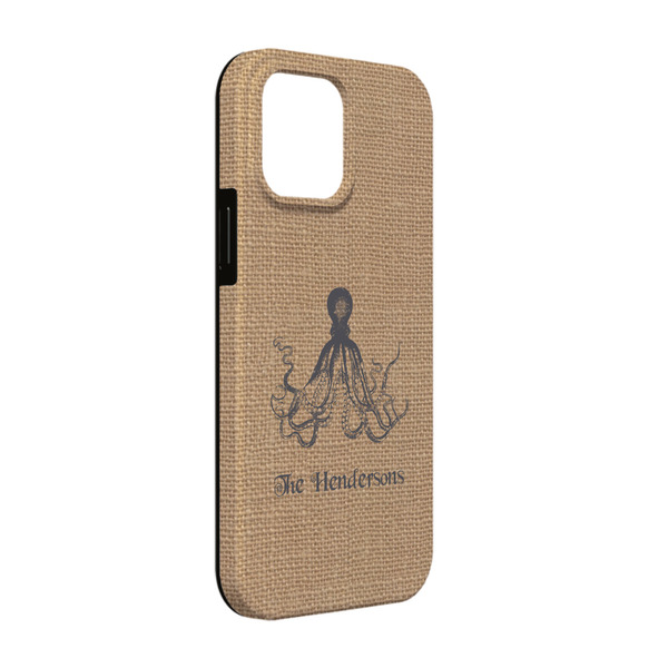 Custom Octopus & Burlap Print iPhone Case - Rubber Lined - iPhone 13 (Personalized)