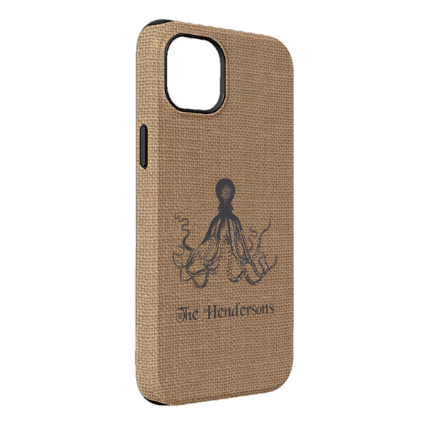 Custom Octopus & Burlap Print iPhone Case - Rubber Lined - iPhone 14 Plus (Personalized)