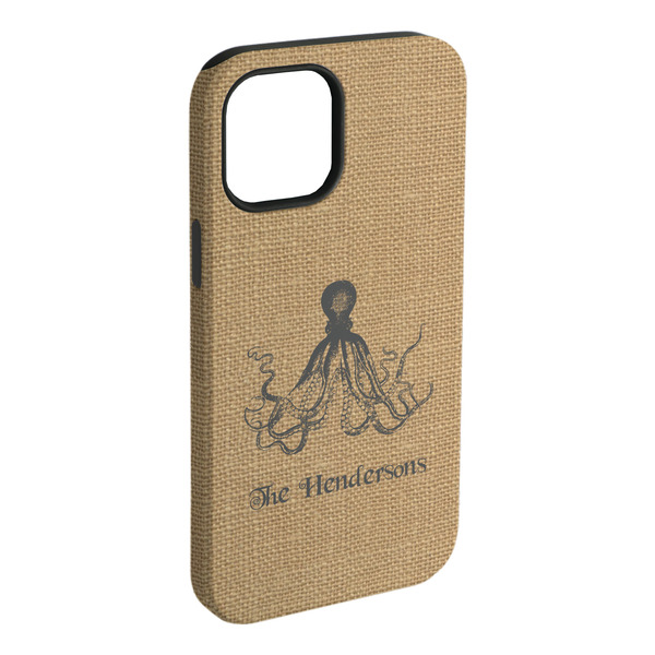 Custom Octopus & Burlap Print iPhone Case - Rubber Lined - iPhone 15 Plus (Personalized)