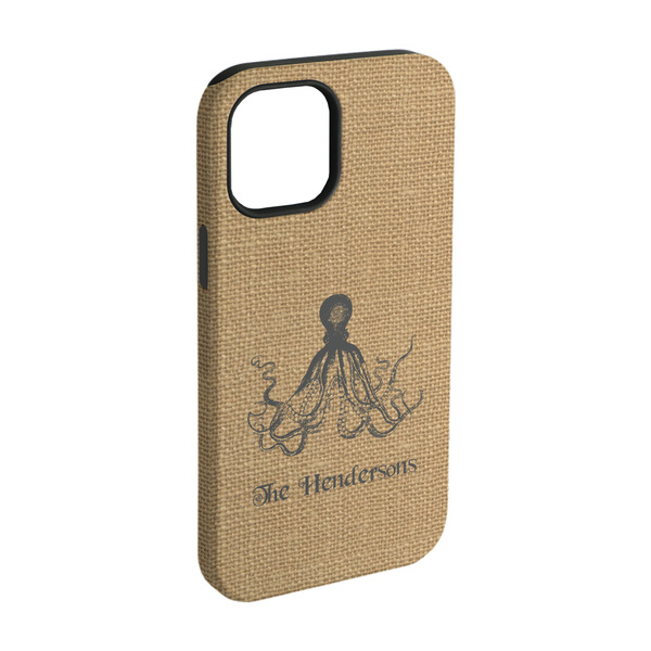 Custom Octopus & Burlap Print iPhone Case - Rubber Lined - iPhone 15 Pro (Personalized)