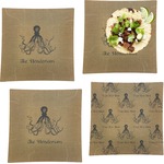 Octopus & Burlap Print Set of 4 Glass Square Lunch / Dinner Plate 9.5" (Personalized)