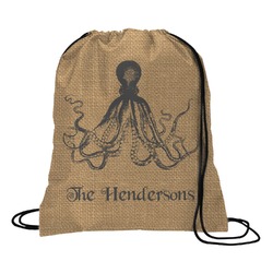 Octopus & Burlap Print Drawstring Backpack - Large (Personalized)