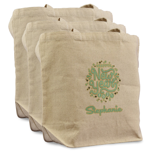 Custom Happy New Year Reusable Cotton Grocery Bags - Set of 3 (Personalized)