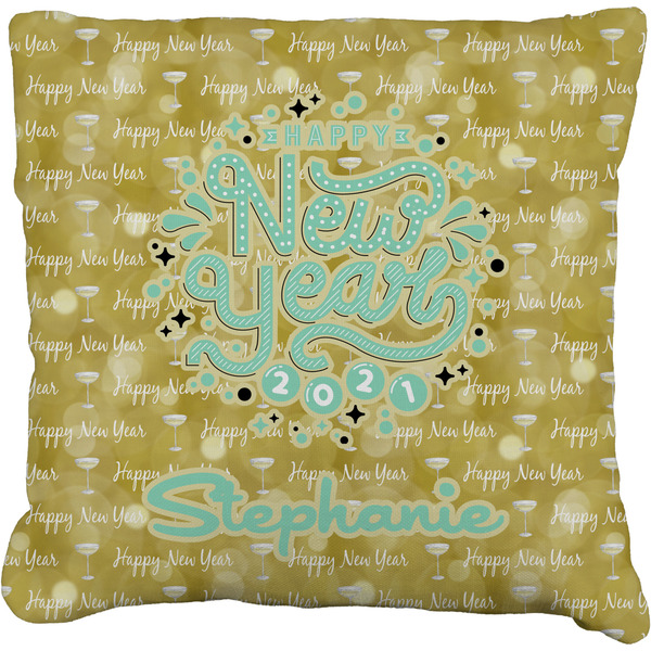 Custom Happy New Year Faux-Linen Throw Pillow 16" w/ Name or Text