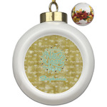 Happy New Year Ceramic Ball Ornaments - Poinsettia Garland (Personalized)