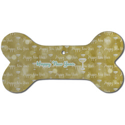 Happy New Year Ceramic Dog Ornament - Front w/ Name or Text