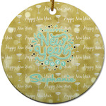 Happy New Year Round Ceramic Ornament w/ Name or Text