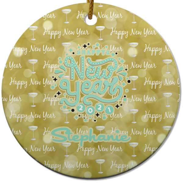 Custom Happy New Year Round Ceramic Ornament w/ Name or Text