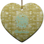 Happy New Year Heart Ceramic Ornament w/ Name or Text