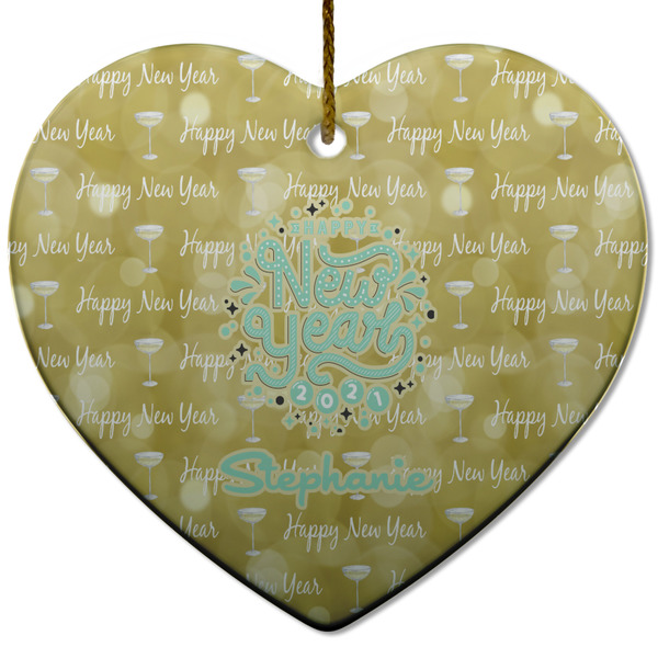 Custom Happy New Year Heart Ceramic Ornament w/ Name or Text