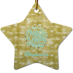 Happy New Year Star Ceramic Ornament w/ Name or Text