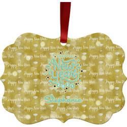 Happy New Year Metal Frame Ornament - Double Sided w/ Name or Text