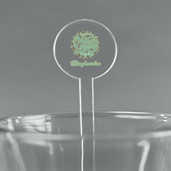 Custom Happy New Year 7" Round Plastic Stir Sticks - Clear (Personalized)